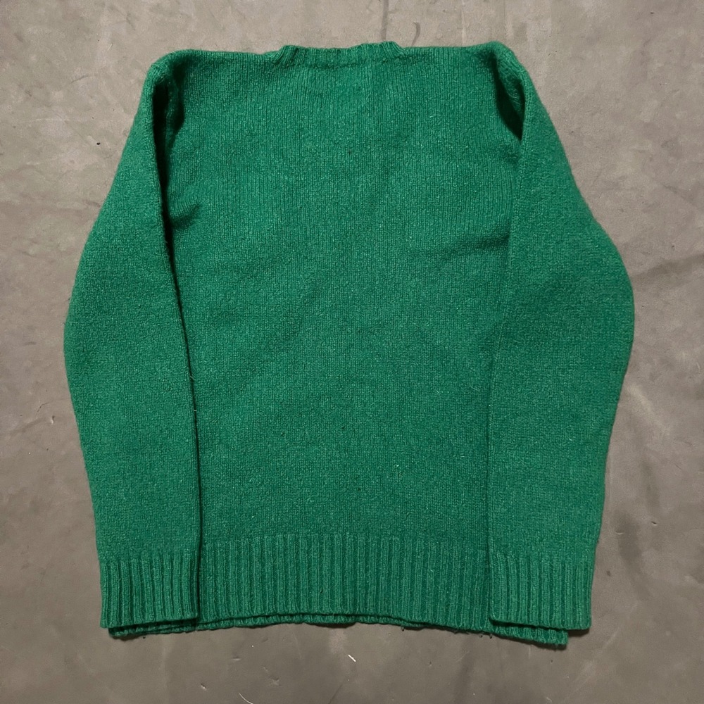 VTG 90s Polo Ralph Lauren Merino Angora Green Sweater Suede Elbow Patches Mens S - Picture 2 of 7